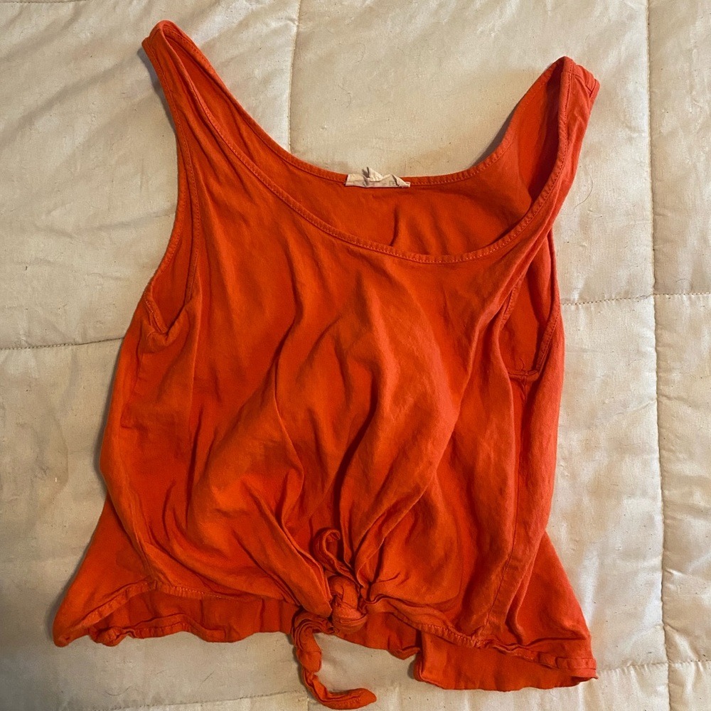 Orangey-red tie front tank